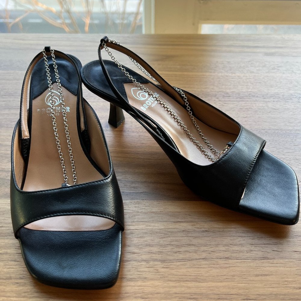 Brother Vellies Leather Chain-Link Accent Slingbacks